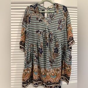 UMGEE Lagenlook paisley print side pockets blouse‎ size Large